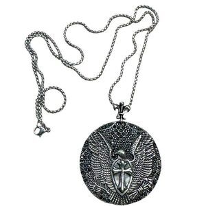 Men’s Stainless Steel Guardian Angel Pendant Necklace – Bold & Edgy